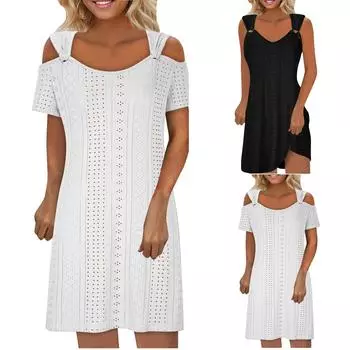 Женские платья-жилеты Летние богемные платья Милые пляжные платья-майки Платья с круглым вырезом M чёрный