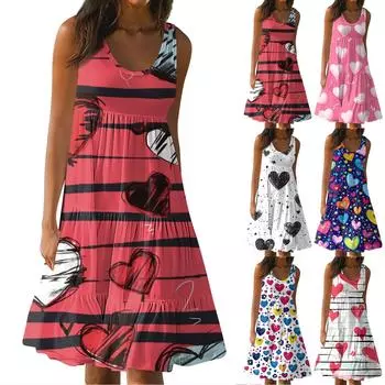 Женские платья-жилеты Лето-весна Плиссированные богемные платья Симпатичные струящиеся пляжные платья без рукавов Прямая футболка Платья-майки Платья с круглым вырезом XXL синий