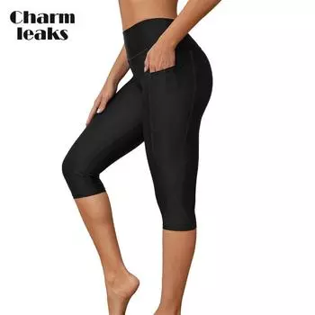 Женские плавки Charmleaks, капри с высокой талией, шорты для плавания, леггинсы для плавания L чёрный