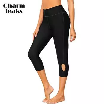 Женские плавки Charmleaks UPF 50+ с высокой талией и вырезом, леггинсы для плавания, колготки для плавания, брюки с защитой от сыпи X-Large чёрный