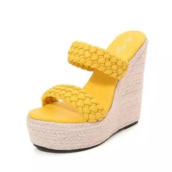 Женские плетеные босоножки на каблуке 15 см, тапочки для вечеринок, модные клубные туфли на танкетке LFD-10368-123 34 небесно-голубой