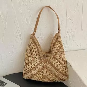 Женские плетеные клатчи с верхней ручкой, большая портативная сумка на плечо, летние пляжные кошельки, сумка-шоппер, женские сумки-тоут чёрный