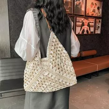 Женские плетеные клатчи с верхней ручкой, большая портативная сумка на плечо, летние пляжные кошельки, сумка-шоппер, женские сумки-тоут, сумки чёрный