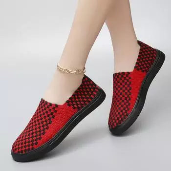 Женские плетеные кроссовки женские прогулочные туфли повседневные вулканизированные женские модные трикотажные плоские женские туфли без застежек удобные женские большие размеры 4.5