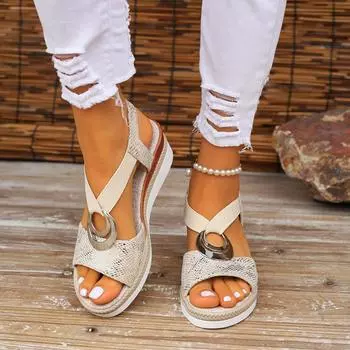 Женские плетеные повседневные сандалии с пряжкой на ремешке на платформе женские летние нескользящие прогулочные сандалии Mujer 43 серый