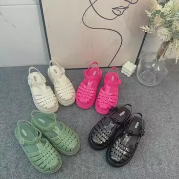 Женские плетеные римские сандалии на толстой подошве Melissa 2024 года: Модные, универсальные и на высоком каблуке для лета 39 зелёный