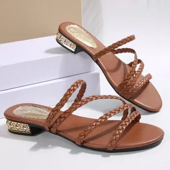 Женские плетеные шлепанцы с открытым носком, удобные модные сандалии с перекрестными ремешками, римские пляжные туфли, повседневные летние шлепанцы, слайды для женщин 35