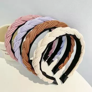 Женские плиссированные аксессуары, модная повязка для волос, однотонный головной убор с широкими краями 17*2.6cm чёрный