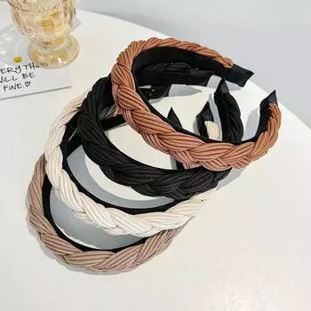 Женские плиссированные аксессуары с широкими краями, повязка на голову, однотонный модный головной убор для волос 17*2.6cm чёрный