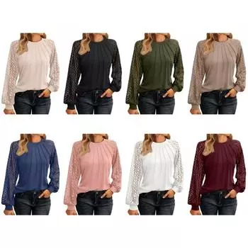 Женские плиссированные рубашки с длинным рукавом, блузки с круглым вырезом и рукавами, трикотажные блузки Y2k M