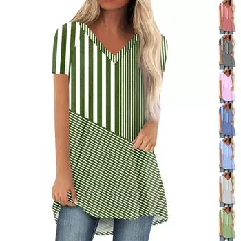 Женские плиссированные свободные топы с короткими рукавами Плюс размер Повседневные топы с V-образным вырезом и короткими рукавами Повседневные летние футболки Женские топы Футболки Рубашки L армия зеленый