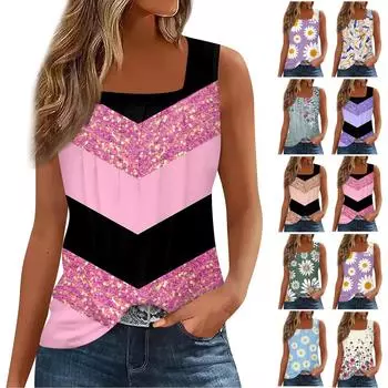 Женские плиссированные топы на бретелях с квадратным вырезом, женская летняя рубашка, повседневная свободная посадка без рукавов, модные топы, блузка XL золотой