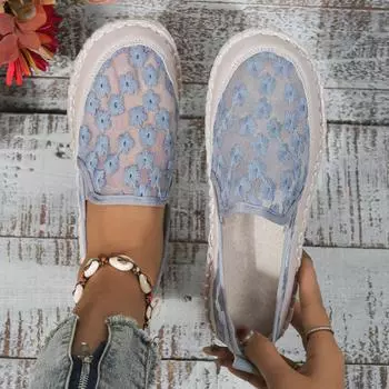 Женские плоские кроссовки, сетчатая дышащая обувь для женщин, модные круглые носки, неглубокие мокасины, повседневные кроссовки для весны и осени 35 синий