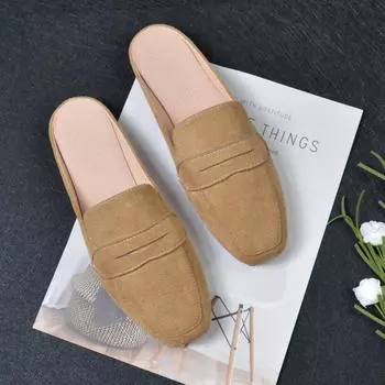 Женские плоские тапочки на плоской подошве, полутапочки для женщин, модные повседневные туфли Muller с квадратным носком, женские большие размеры 33 хаки