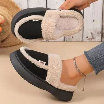 Женские плоские тапочки, новые закрытые носки на платформе, меховые туфли для женщин, флок, плюш, римские дизайнерские сандалии, шлепанцы, женские, Zapatos De Mujer 36-37 чёрный