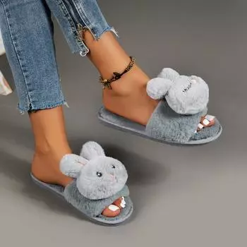 Женские плоские тапочки, удобные, легкие, неглубокие сандалии, весна 2024, дизайнерские замшевые тапочки, милые домашние тапочки для женщин 36-37 серый