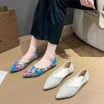 Женские плоские вышитые уличные модные удобные остроносые плоские нескользящие дышащие повседневные мокасины Zapatos Mujer 35 бежевый