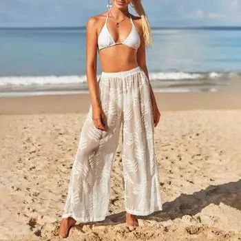 Женские пляжные брюки, эластичные, с высокой талией, прямые, широкие, солнцезащитные, длинные, свободные, жаккардовые, дышащие брюки S абрикосовый