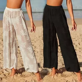 Женские пляжные брюки, эластичные, с высокой талией, прямые, широкие, солнцезащитные, длинные, свободные, жаккардовые, дышащие брюки S абрикосовый