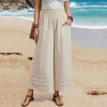 Женские пляжные брюки свободного кроя с карманами M бежевый