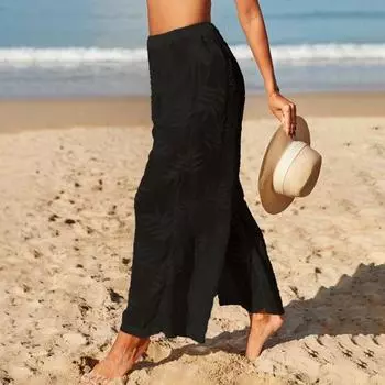Женские пляжные брюки Yousheng, эластичные, с высокой талией, прямые, широкие, с защитой от солнца, длинные брюки, свободный крой, жаккардовые дышащие брюки S абрикосовый