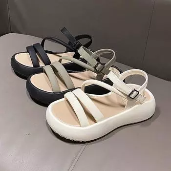 Женские пляжные сандалии на толстом каблуке 35 зелёный