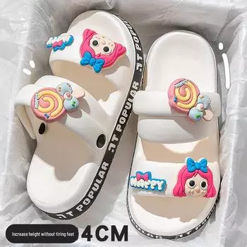 Женские пляжные сандалии с рисунком на толстой подошве, нескользящие, двухсторонняя летняя обувь 38-39