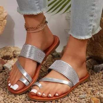 Женские пляжные тапочки на плоской подошве, новые летние повседневные удобные нескользящие женские тапочки со стразами Zapatos Para Mujeres 36