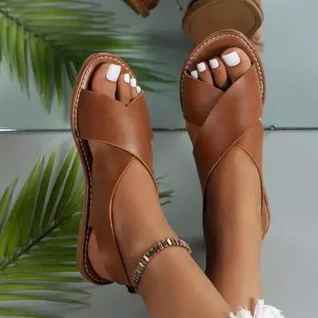 Женские пляжные тапочки с открытым носком и перекрестными ремешками в стиле ретро 35 чёрный