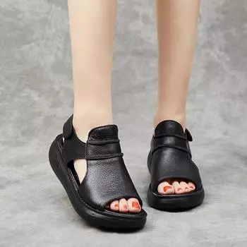 Женские пляжные туфли Fish mouth Rome, новые, повседневные, летние, из натуральной кожи, на толстой подошве, сандалии C993 34 чёрный