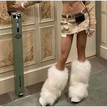 Женские плюшевые элегантные гетры из искусственного меха лисы для женщин, стильные бахилы длиной до колена с резинкой 15cm вино красного