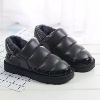 Женские плюшевые ботильоны, модные, водонепроницаемые, зимние, теплые, меховые, зимние, женские, повседневные, мягкие, женские ботинки 44-45 чёрный/белый