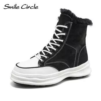 Женские плюшевые ботильоны на зимней замшевой обуви на платформе со шнуровкой 36 чёрный