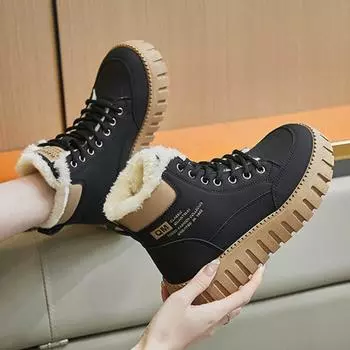 Женские плюшевые ботинки, модная повседневная обувь, осенне-зимние повседневные ботинки, женские классические ботинки на платформе 35 хаки