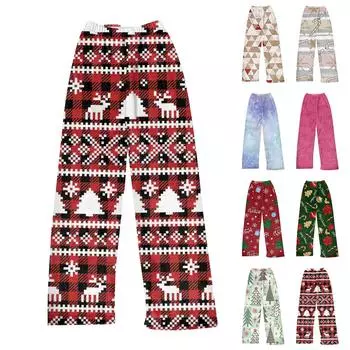 Женские плюшевые длинные брюки с принтом, длинные брюки, спортивные брюки M синий