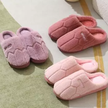 Женские плюшевые хлопковые тапочки - толстая подошва для осени и зимы, симпатичная и теплая домашняя обувь для пар