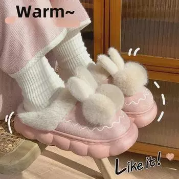 Женские плюшевые хлопковые тапочки — уютные, нескользящие, на толстой подошве для осени/зимы 2024 г. 35/36 (fits 20cm foot)