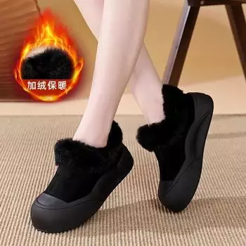 Женские плюшевые хлопковые туфли осень-зима новые теплые хлопковые туфли студенческие корейские модные удобные нескользящие ботинки на платформе для снега 35