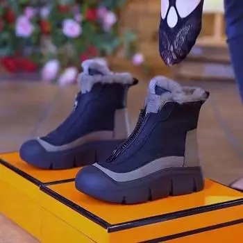 Женские плюшевые хлопковые туфли: Зимние ботинки на толстой подошве и повседневные короткие ботинки 2024 года 37 серый