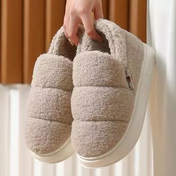 Женские плюшевые хлопковые зимние тапочки: Уютная, нескользящая домашняя обувь для пар