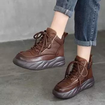 Женские плюшевые и утолщенные ботинки Johnature из натуральной кожи, универсальные ботинки на плоской платформе с круглым носком