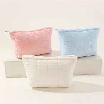 Женские плюшевые косметички для хранения, квадратная косметичка на молнии, разноцветная простая канцелярская сумка для карандашей One Size белый