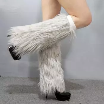 Женские плюшевые носки из искусственной шерсти для выступлений на сцене, носки для ботинок, зимние модные гетры, однотонные бахилы 25CM светло-серый
