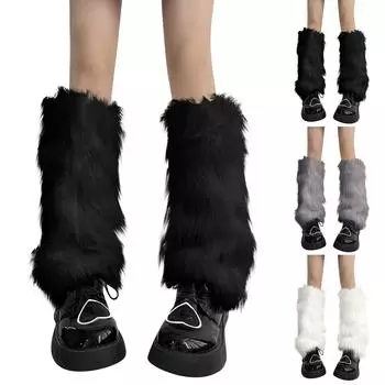 Женские плюшевые носки с кожаной пряжкой, теплые носки с ворсом средней длины JK, браслеты на щиколотку One Size чёрный