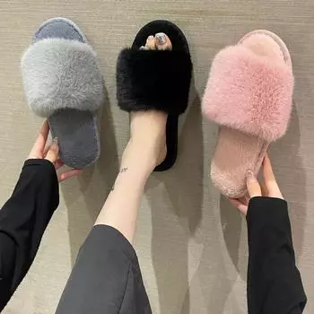 Женские плюшевые плоские домашние тапочки для спальни, теплые и удобные, с закрытым носком, домашние тапочки без застежек 36/37 чёрный