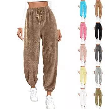 Женские плюшевые повседневные брюки, свободные удобные флисовые теплые домашние брюки S