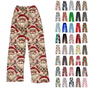 Женские плюшевые рождественские напечатанные длинные брюки, длинные брюки, спортивные брюки M