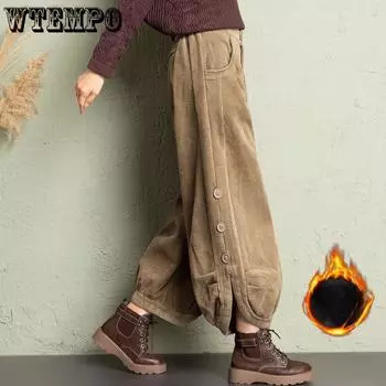 Женские плюшевые шаровары осенне-зимние вельветовые брюки широкого кроя с девятью штанинами плотные повседневные брюки M