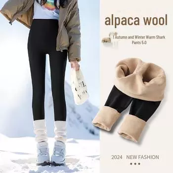 Женские плюшевые штаны Shark: Плотные, теплые леггинсы для йоги Барби с высокой талией для осенней и зимней верхней одежды. L темно-коричневого