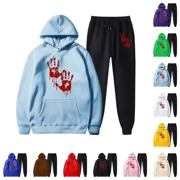 Женские плюшевые штаны, свободный свитер с длинным рукавом, принт на Хэллоуин и комплект из двух предметов с капюшоном и веревкой XL хаки